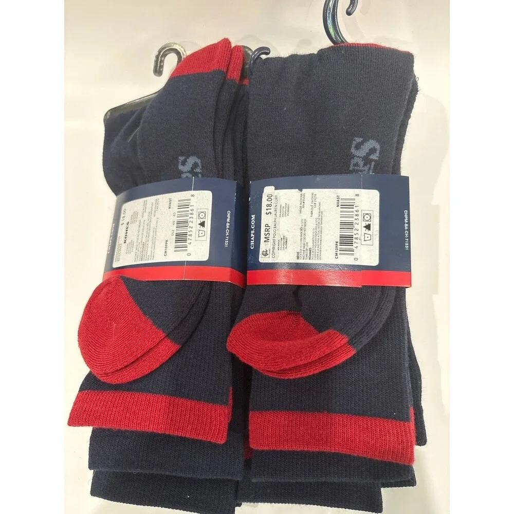 Chaps Performance Casual Crew Socks 6 Pair Pima Cotton Blend Flag Mens 6-12.5 Na